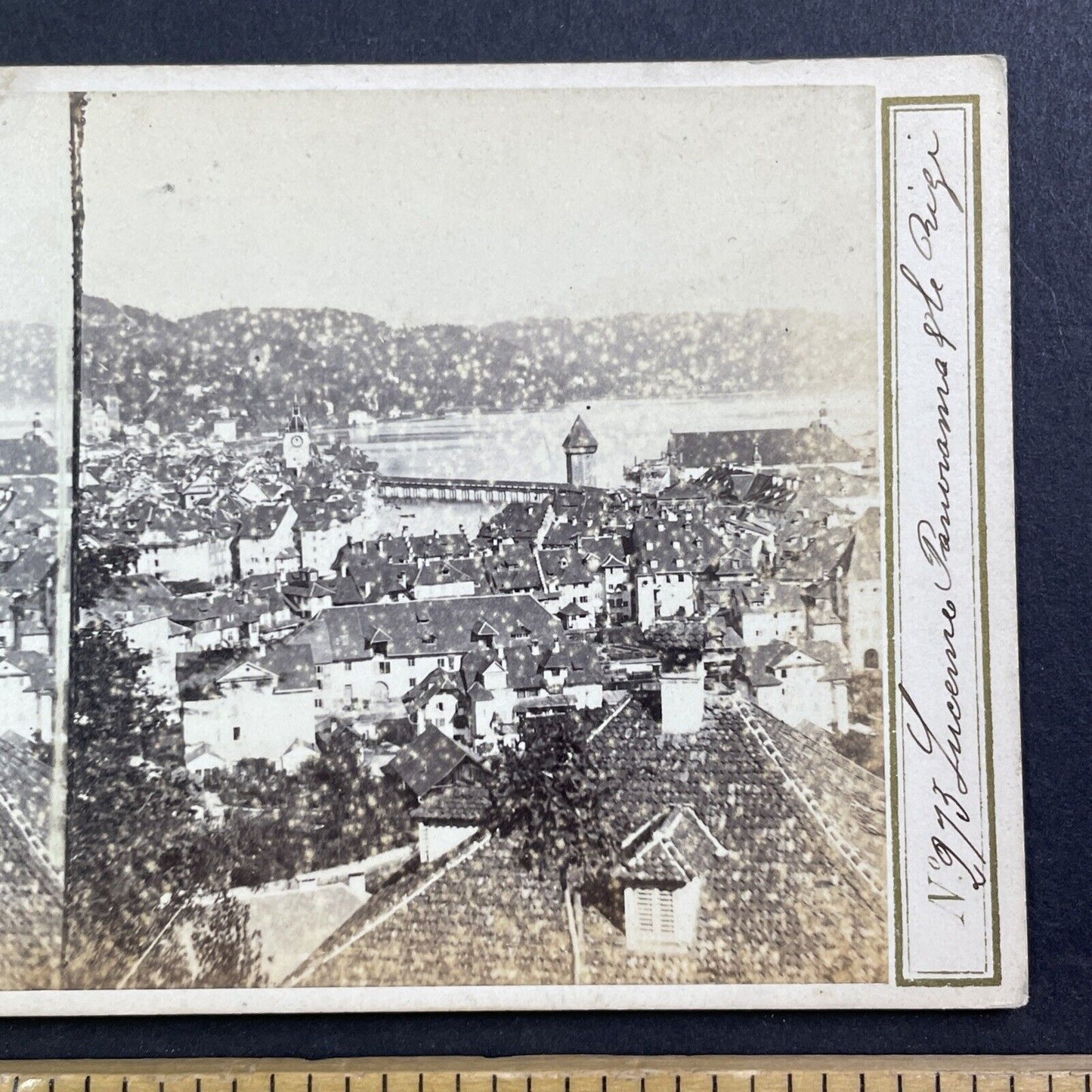 Lucerne Switzerland View Stereoview att. Adolfe Braun Antique c1860s X4063