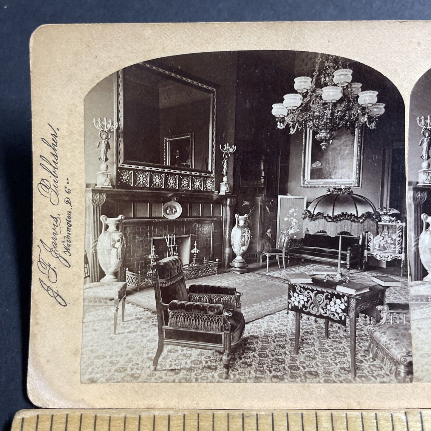 Antique 1890s The Red Room The White House DC Stereoview Photo Card P5065