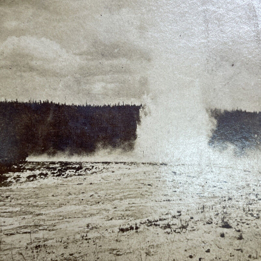 Antique 1872 Great Fountain Geyser First Photo Yellowstone Stereoview Card P2080