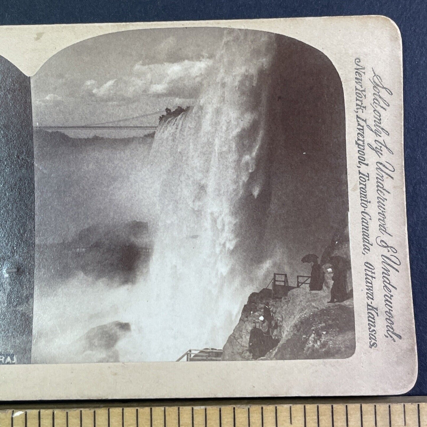 Niagara Falls Wind Cave Base of Falls Stereoview Charles Bierstadt c1878 Y1050