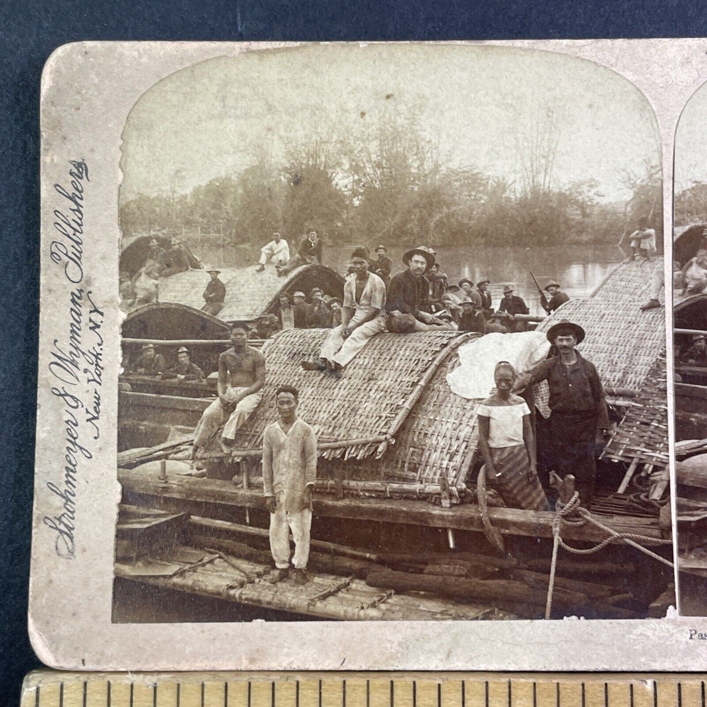 US Soldier Hugs Captured Philippino Woman Stereoview Antique c1899 X3520