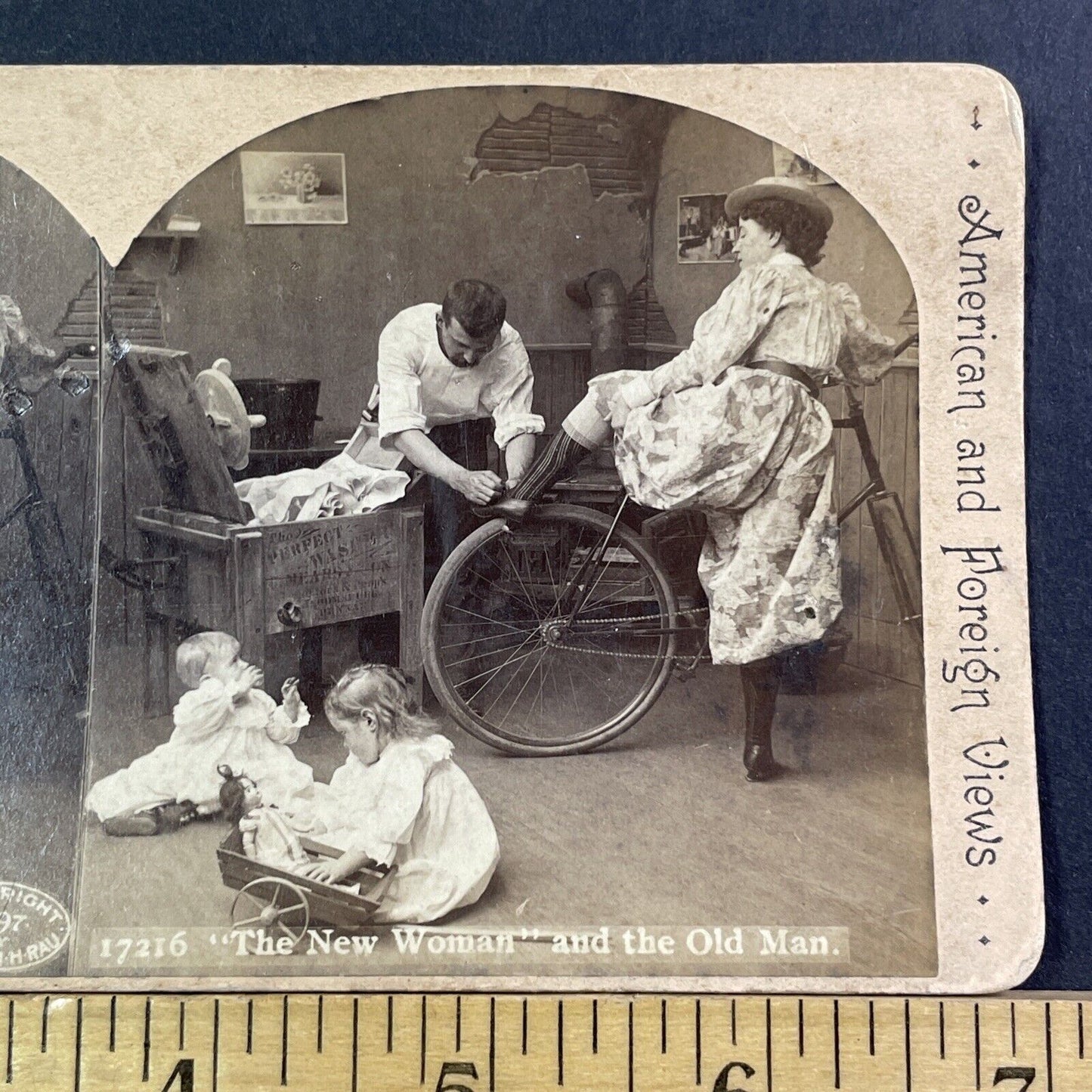 Man Tying Woman's Shoe Suffragette Movement Stereoview Antique c1897 X1897