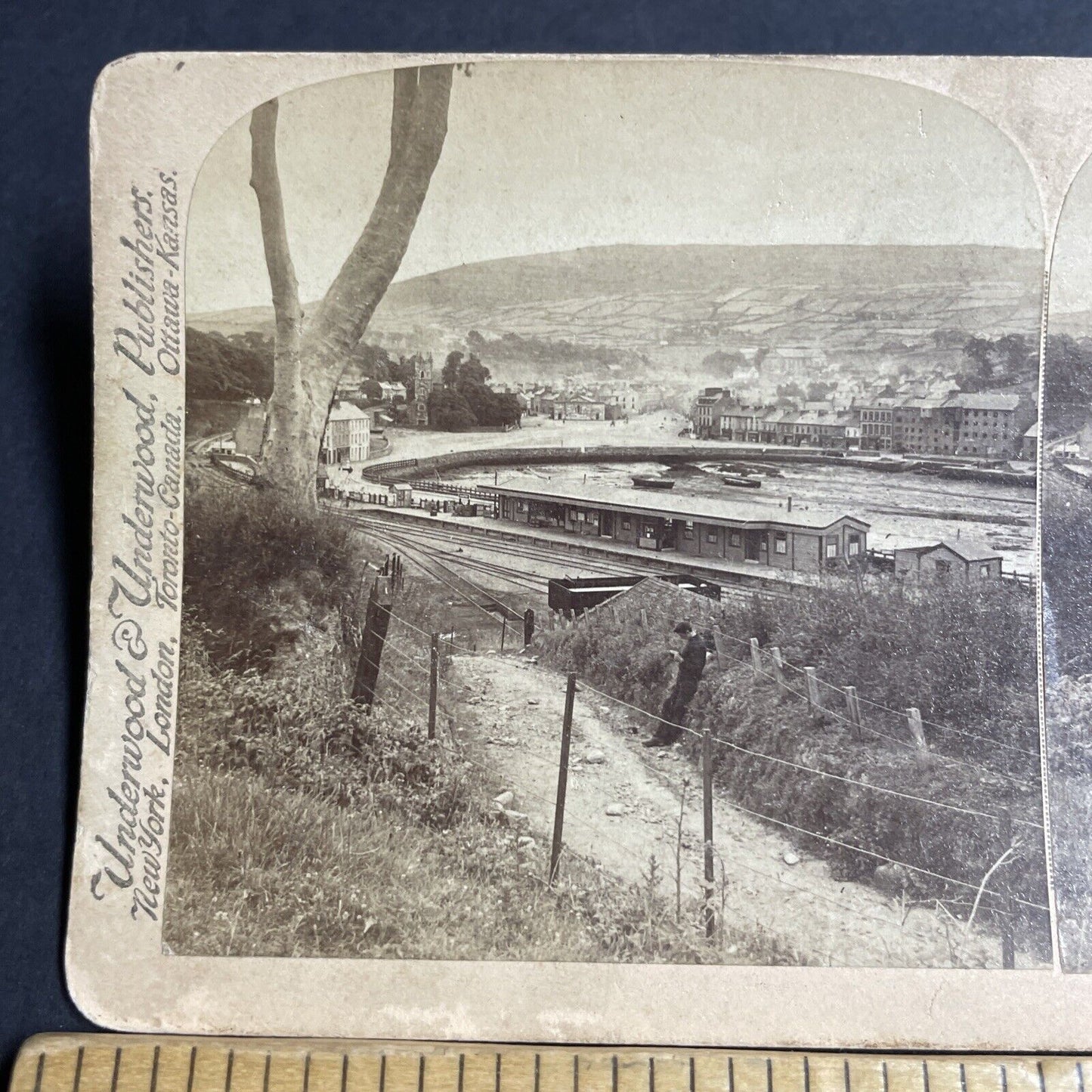 Antique 1900 Bantry Train Station & Town Ireland Stereoview Photo Card P4901