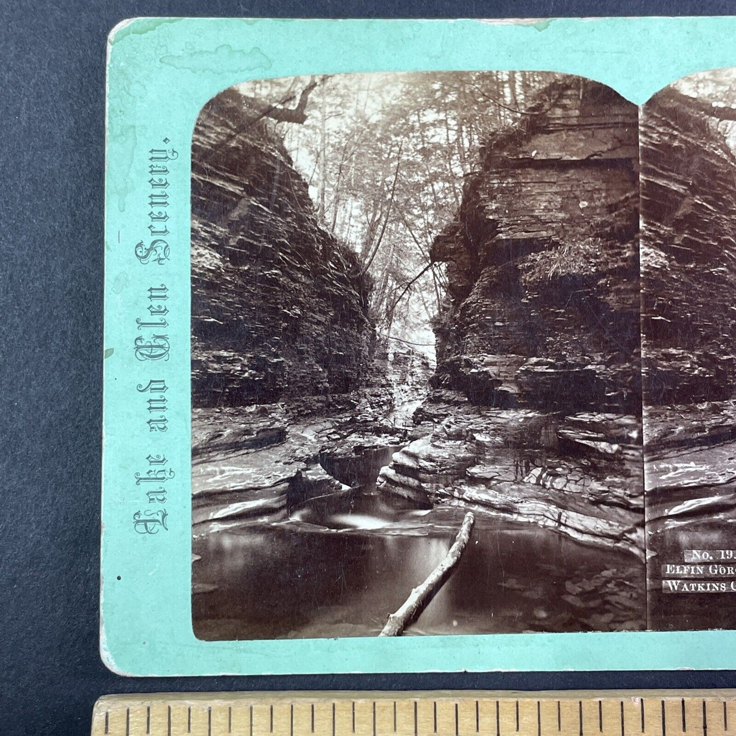 Watkins Glen Elfin Gorge New York Stereoview R.D. Crum Antique c1870s Y1766