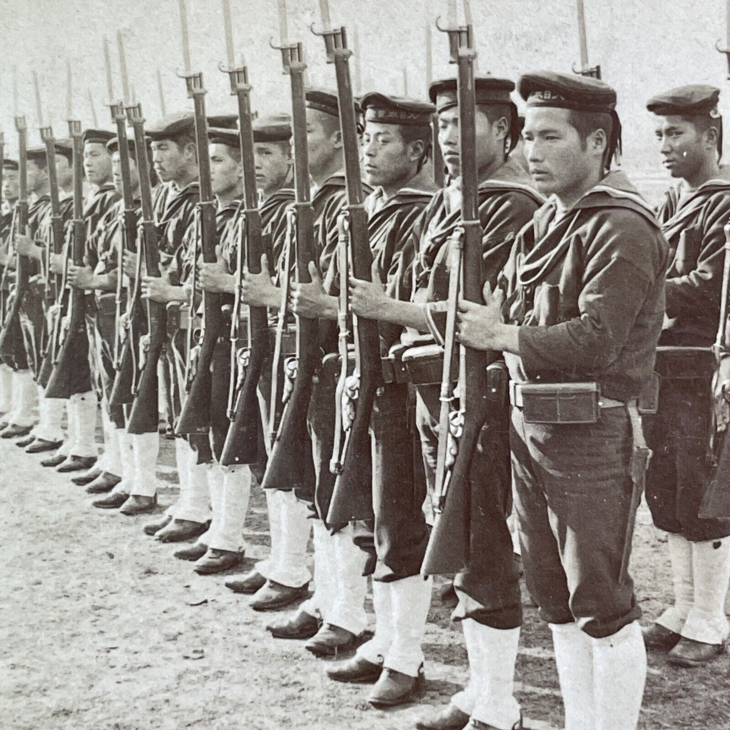Japanese Marines Army Riflemen In Formation Stereoview Antique c1902 X2857