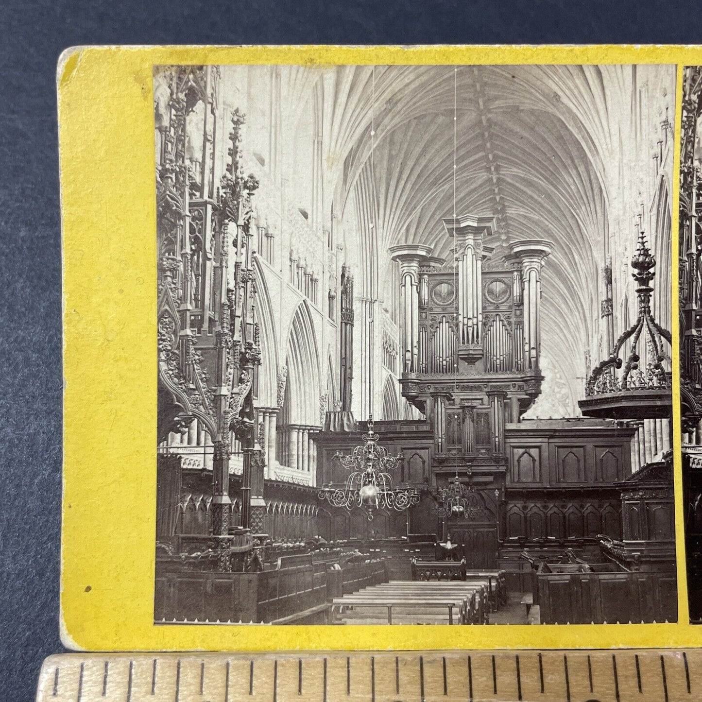 Antique 1870s Exeter Cathedral Inside In England Stereoview Photo Card P2460-04