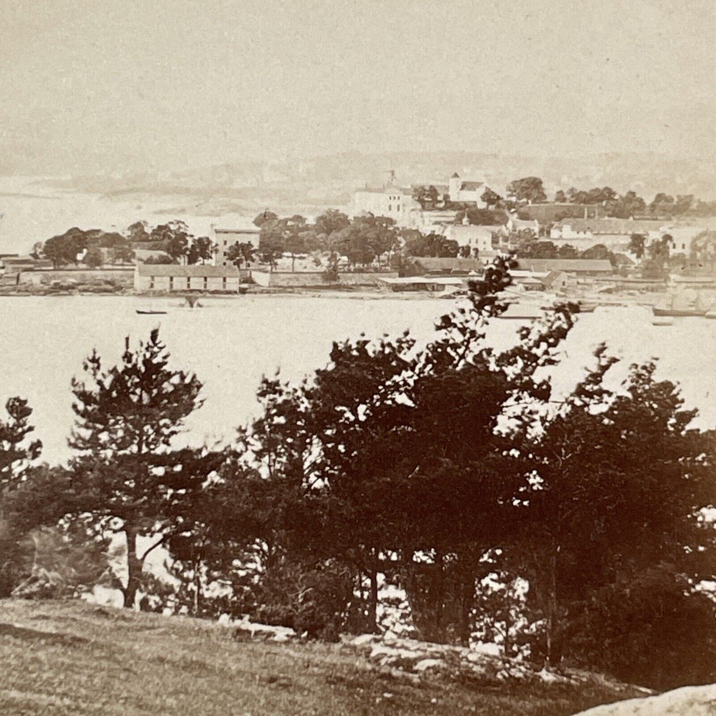 Oslo Norway City & Port View Stereoview BW Kilburn Antique c1875 X2789