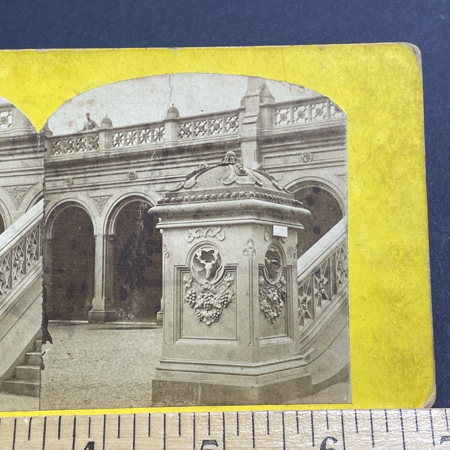 Antique 1870s Stone Terrace Central Park Manhattan NY Stereoview Photo Card V512