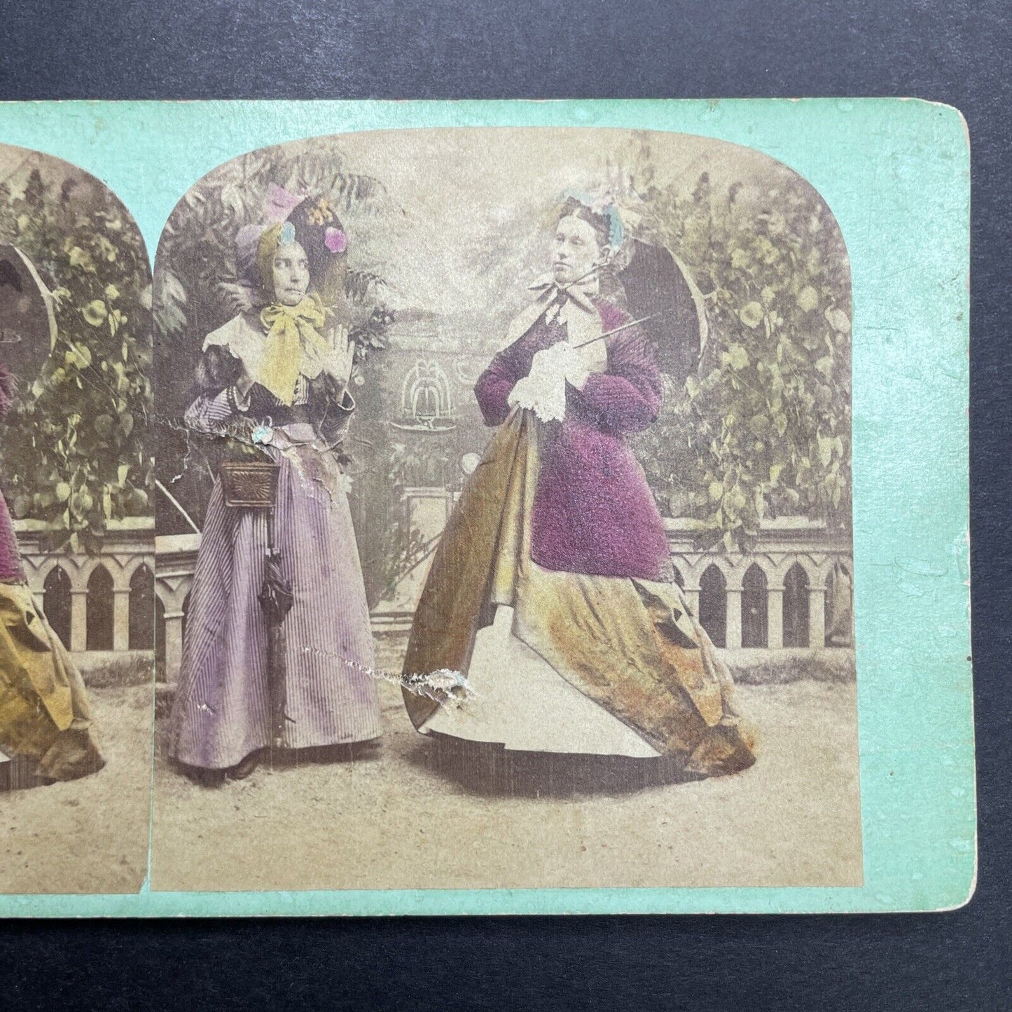 Antique 1867 Ladies In Their Summer Wear Stereoview Photo Card P1228