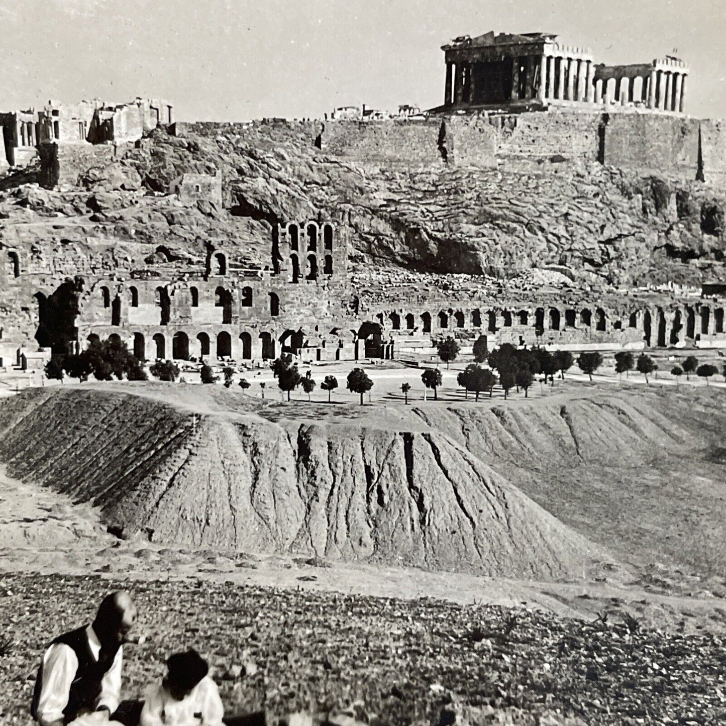 Antique 1909 The Acropolis In Athens Greece Stereoview Photo Card P4260