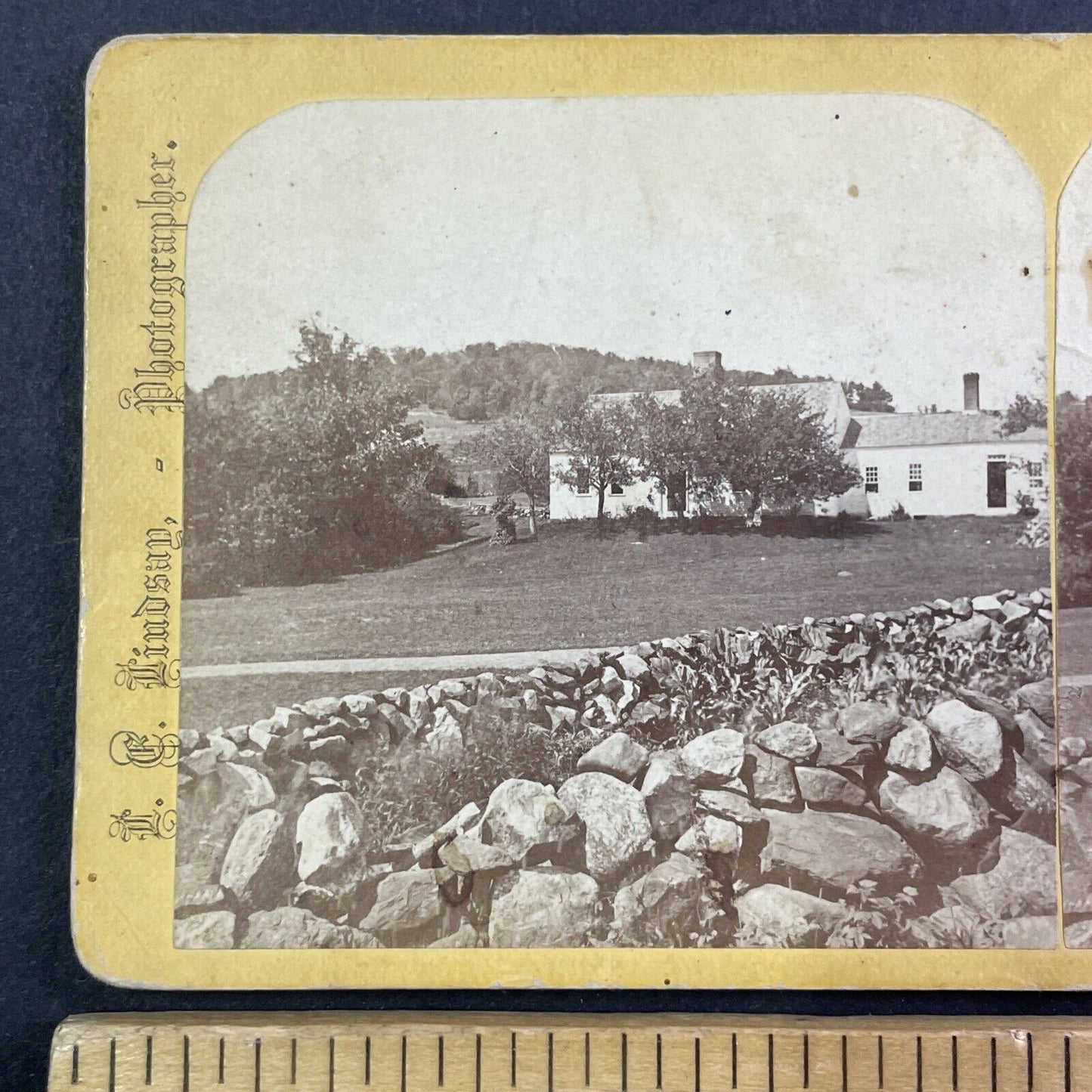 Old Farm House Laconia New Hampshire Stereoview L.E. Lindsay c1870s Y893