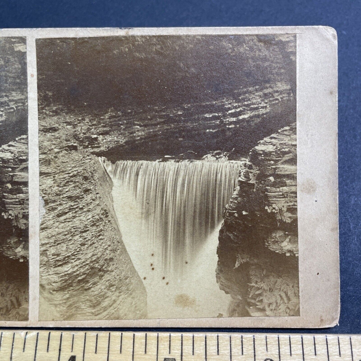 Antique 1860s Lower Waterfall Watkins Glen New York Stereoview Photo Card V486