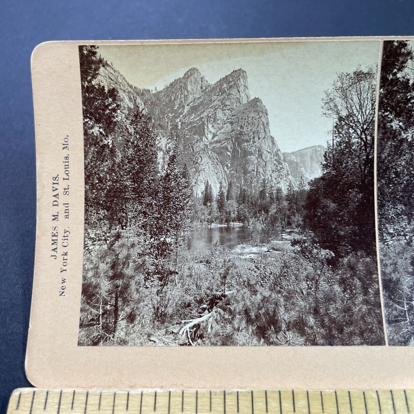 Antique 1894 Three Brothers Mountain Yosemite CA Stereoview Photo Card P3815