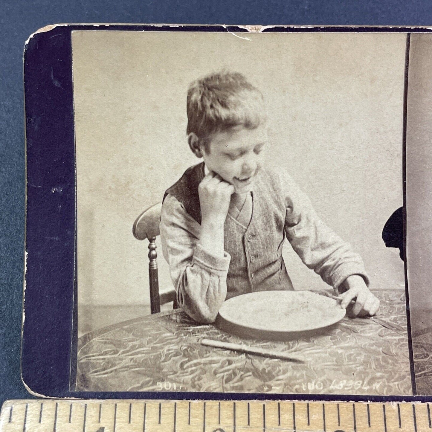 Boy Eats Some Apple Pie Stereoview Antique c1880s Y2778