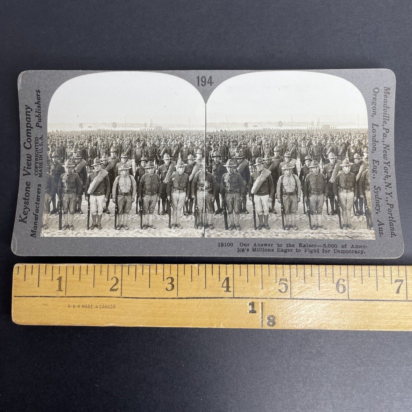 Antique 1918 Thosands OF US Soldiers At Attention Stereoview Photo Card P892