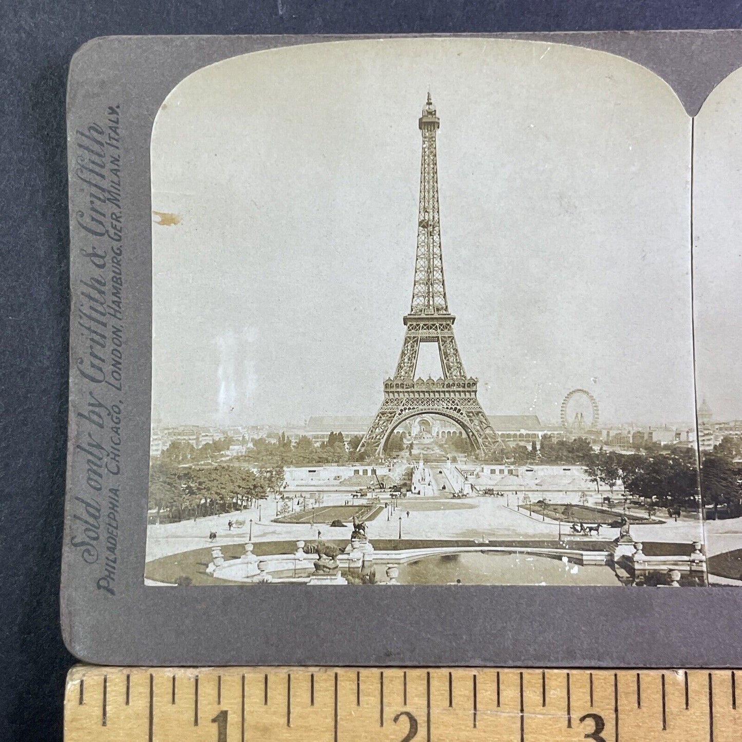 Ferris Wheel & Eiffel Tower Paris France Stereoview Antique c1904 X3504