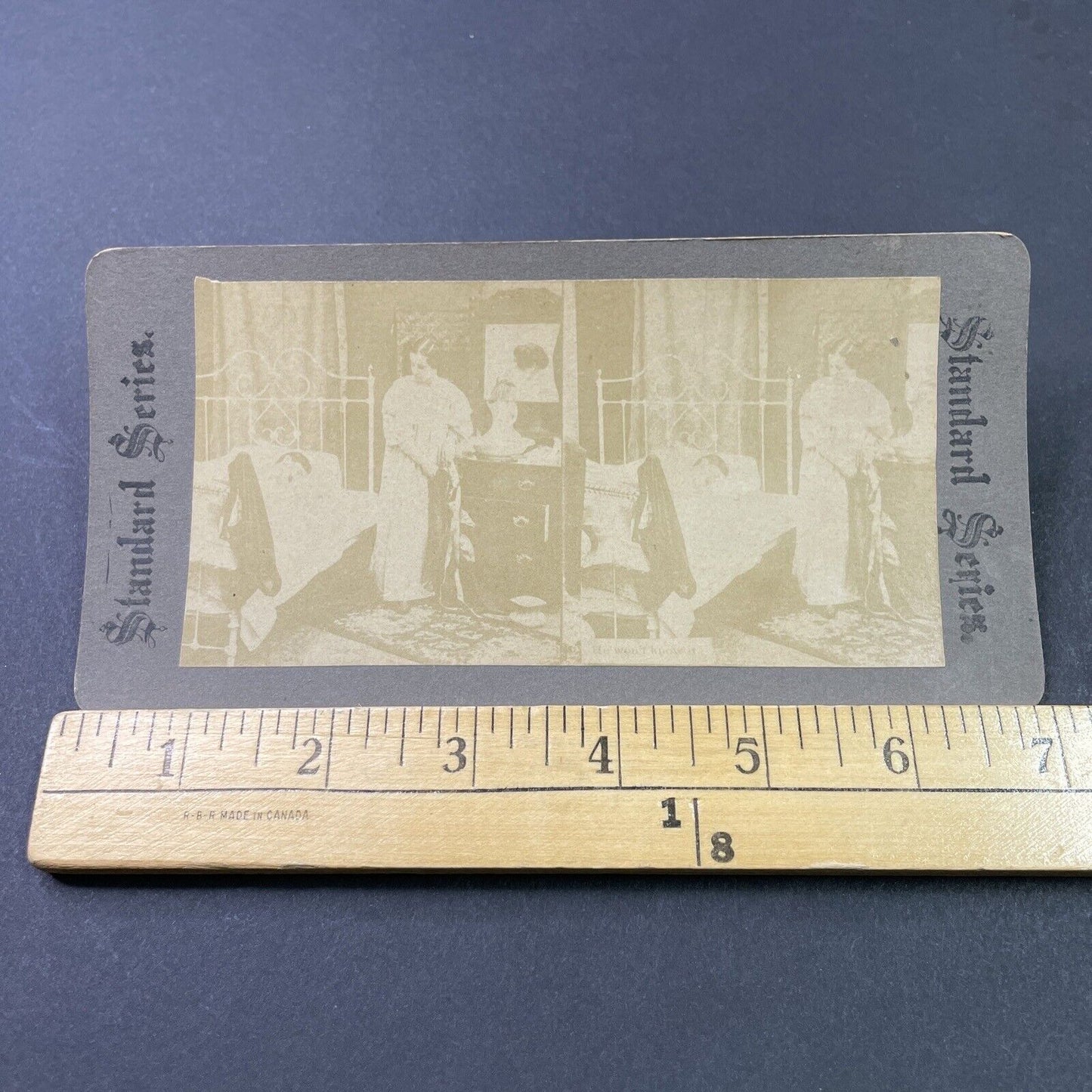 Antique 1880s Woman In Brothel Steel From Man FADED Stereoview Photo Card P2910