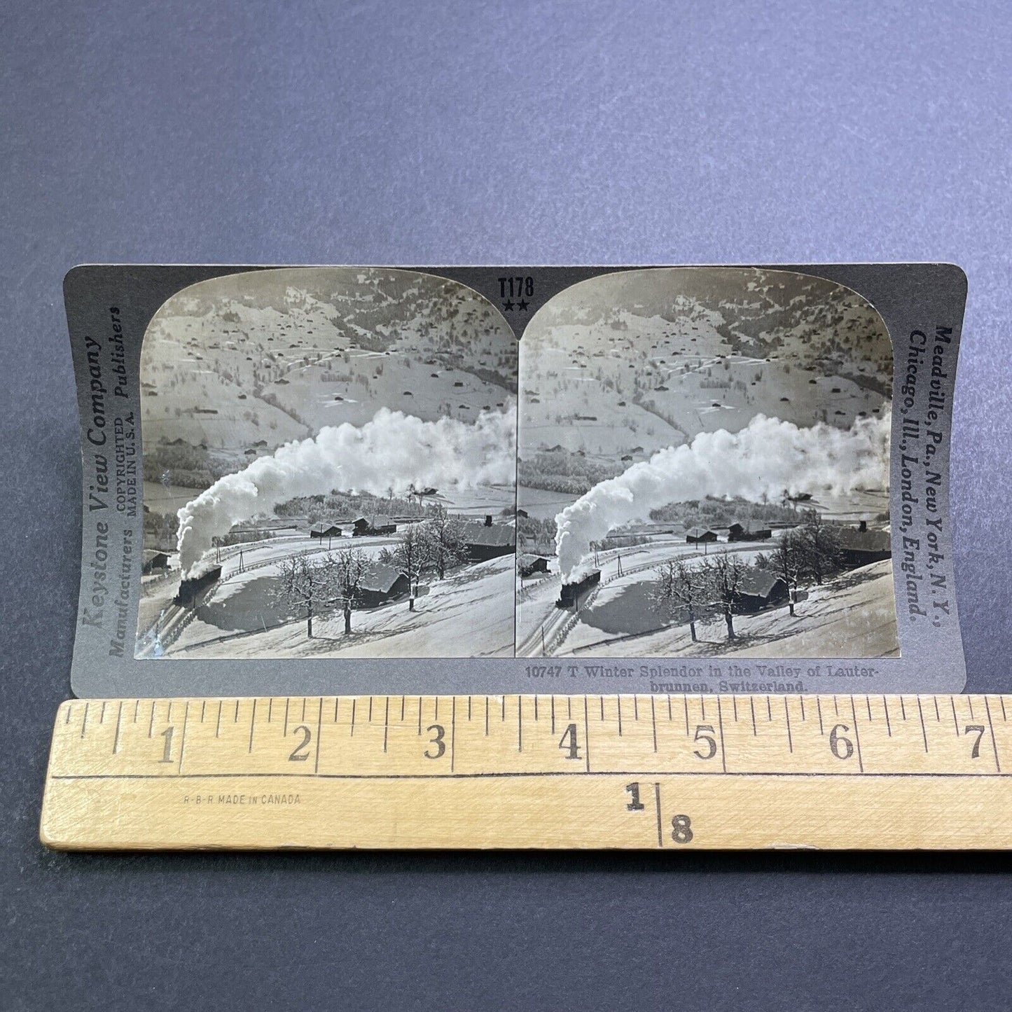 Antique 1909 Steam Train Lauterbrunnen Switzerland Stereoview Photo Card V2870