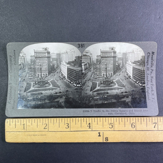 Euclid Avenue in Cleveland Ohio Stereoview Public Square Antique c1920s Y1146