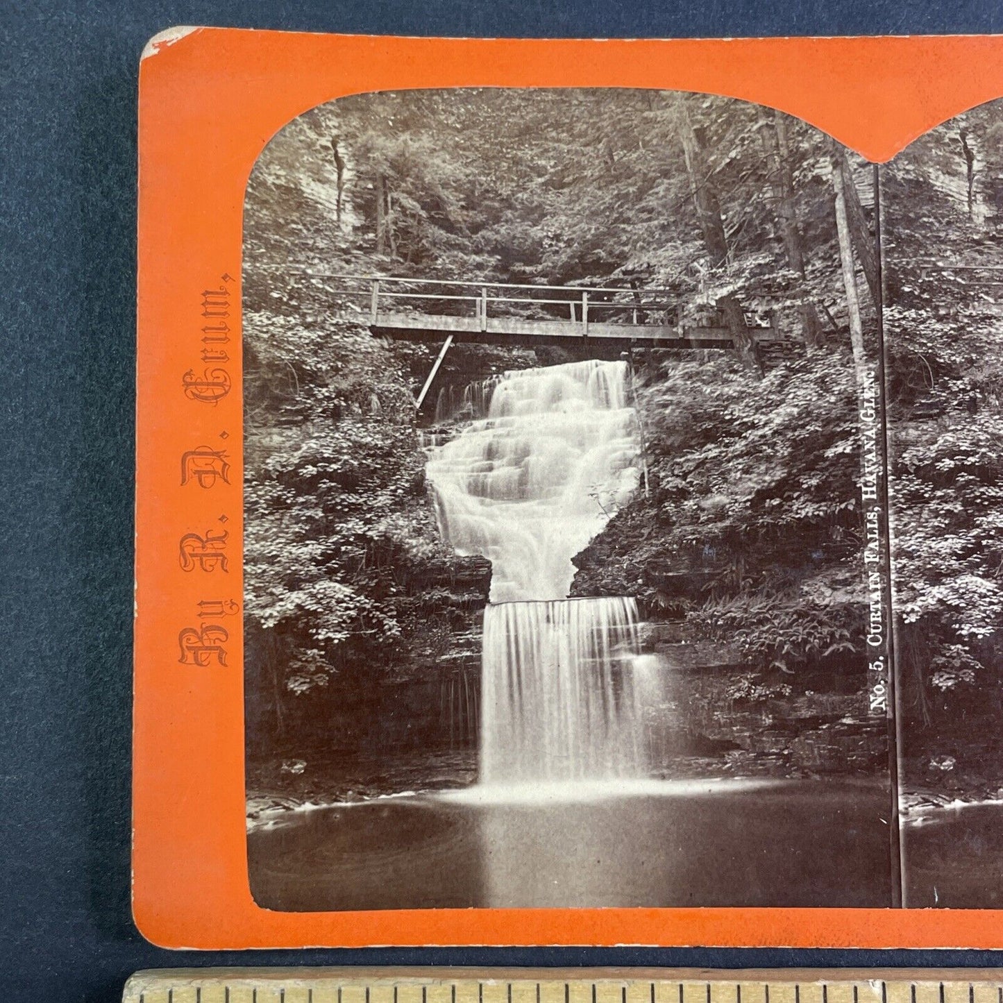 Curtain Falls Watkins Glen New York Stereoview R.D. Crum Antique c1870 Y1044