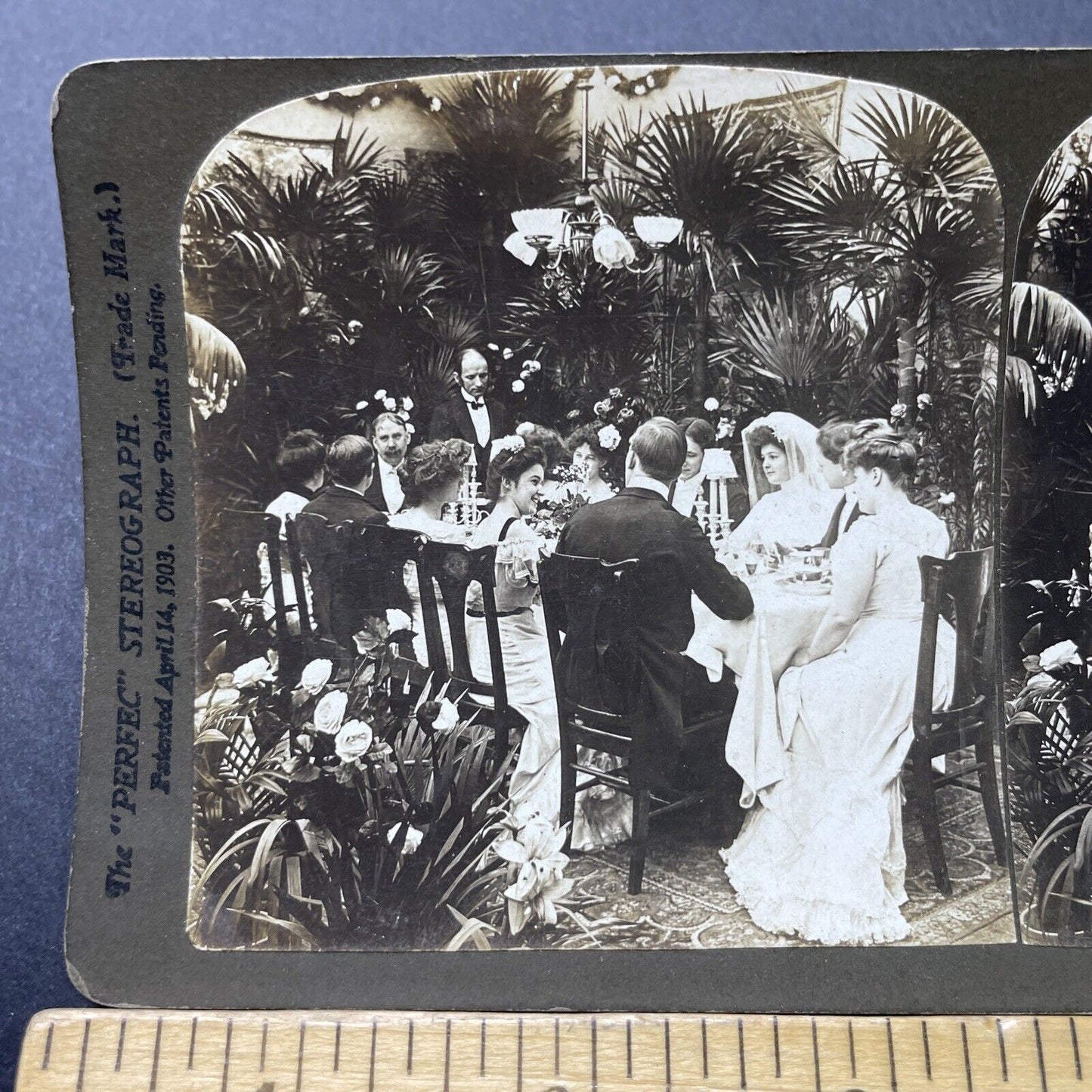 Antique 1902 Wedding Dinner Party Stereoview Photo Card P2707