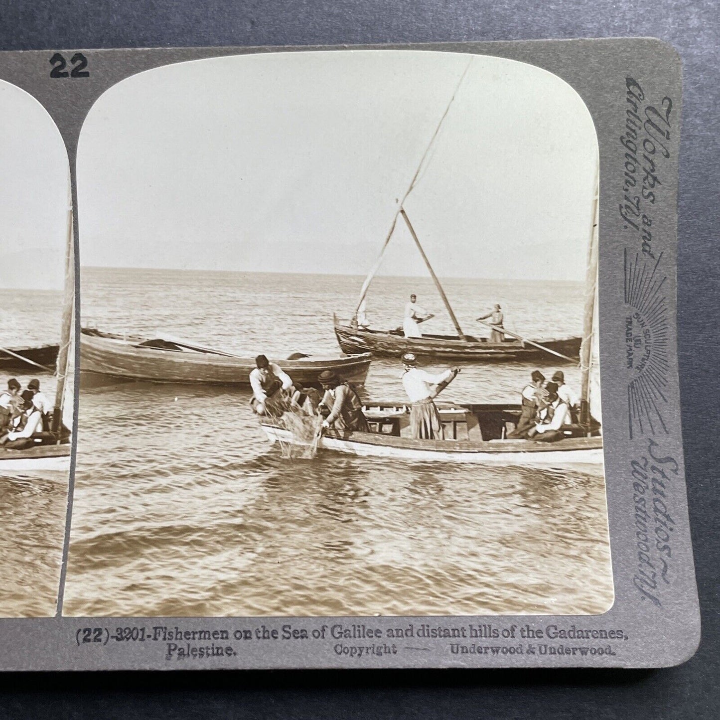 Antique 1901 Fisherman In The Sea Of Galilee Stereoview Photo Card P1328