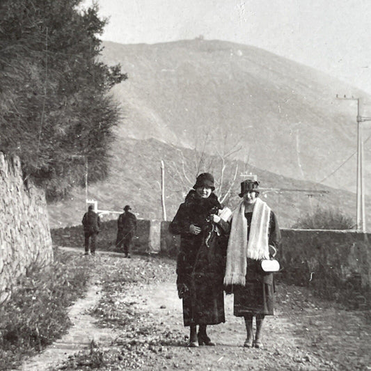 Antique 1925 Women Walking Piedmont Italy OOAK Stereoview Photo Card P3227