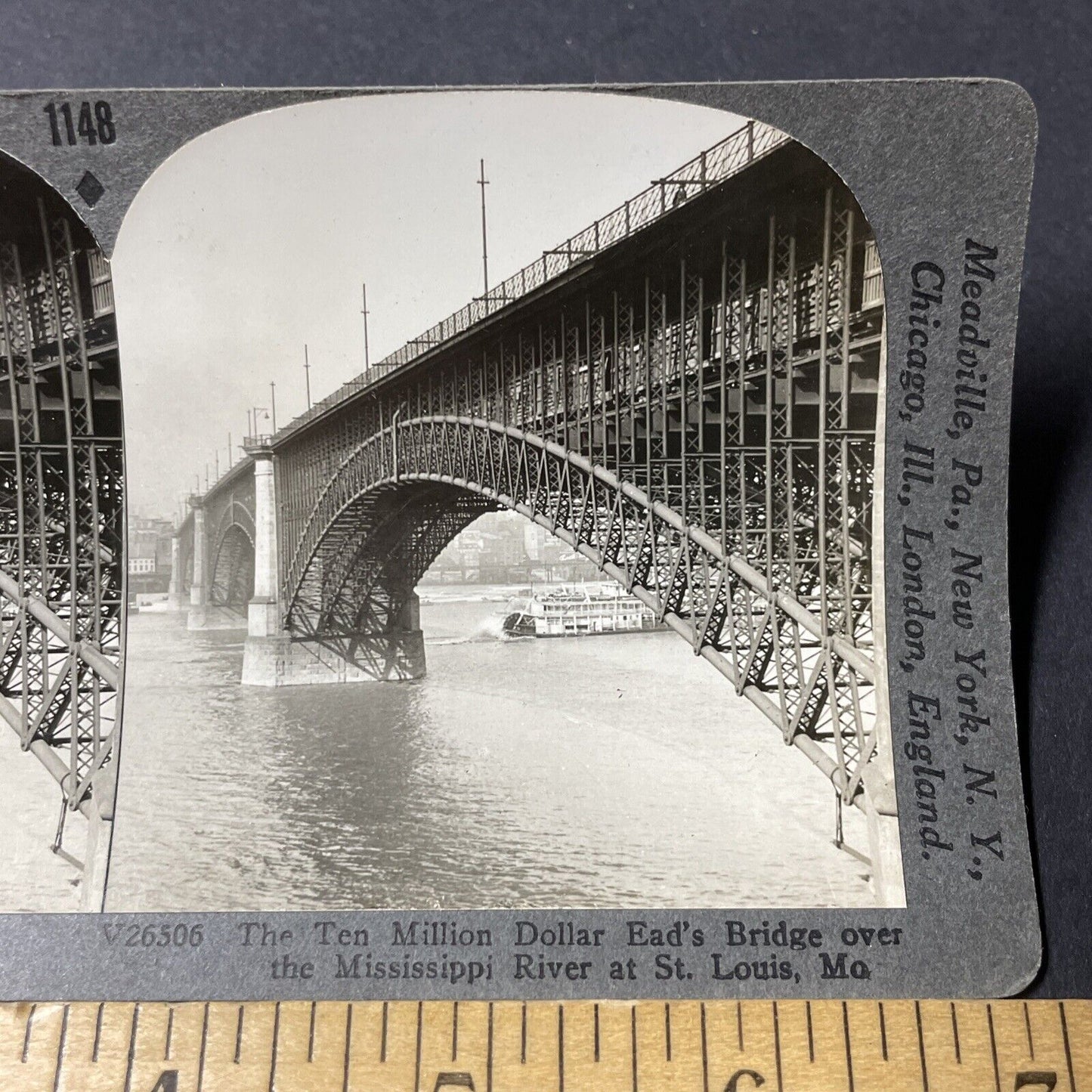 Antique 1910s Eads Bridge St. Louis Missouri Stereoview Photo Card V2594