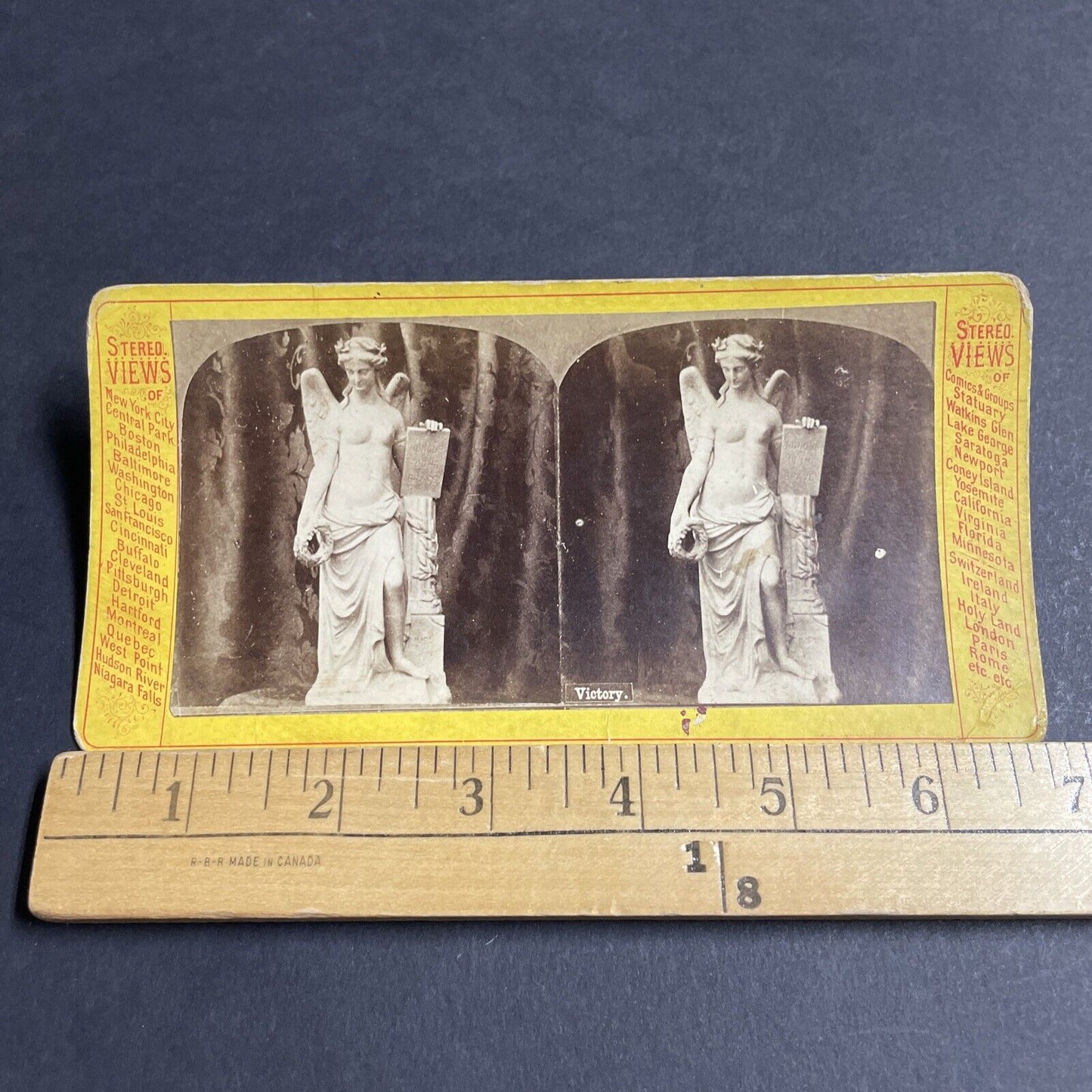 Antique 1870s Nude Winged Victory Marble Sculpture Stereoview Photo Card P4765