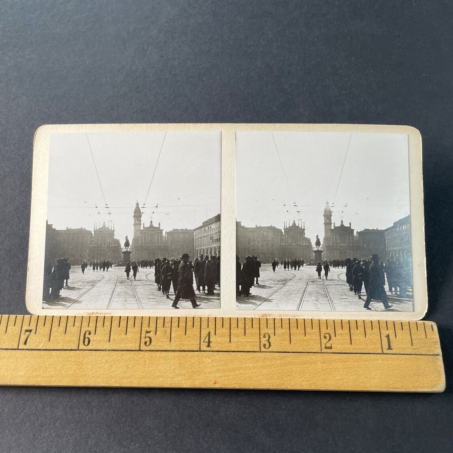 Antique 1925 Center Square In Turin Italy OOAK Stereoview Photo Card P3253