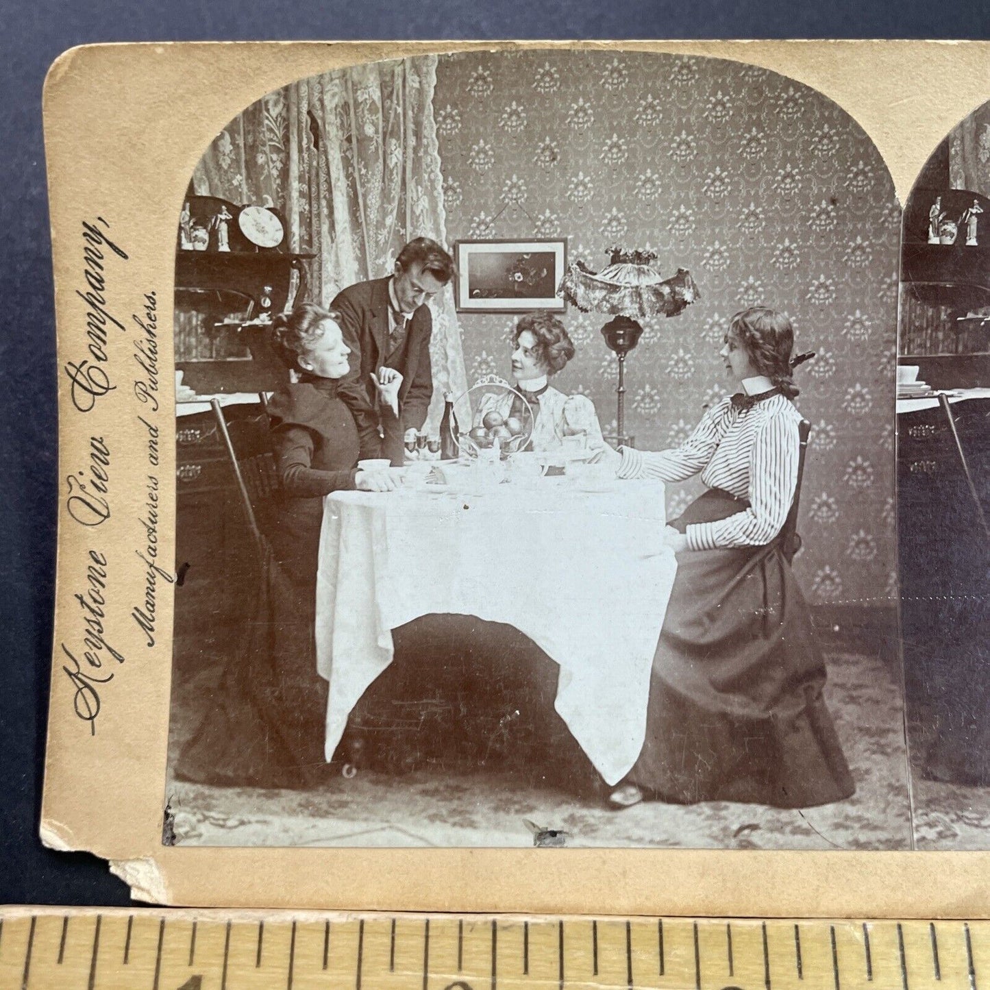 Antique 1899 Husband Serves Port Wine At Brunch Stereoview Photo Card P4088