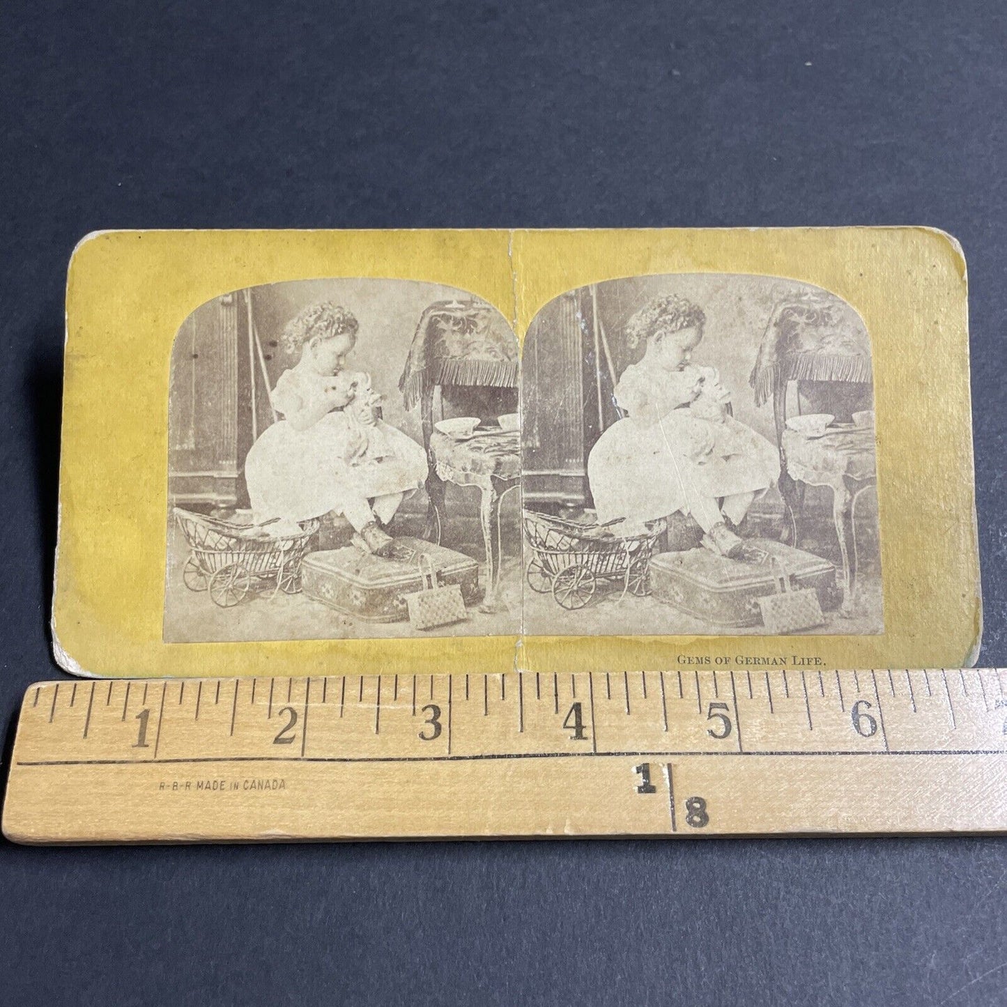 Antique 1870s Little Girl Feeds Her Porcelain Doll Stereoview Photo Card P4700