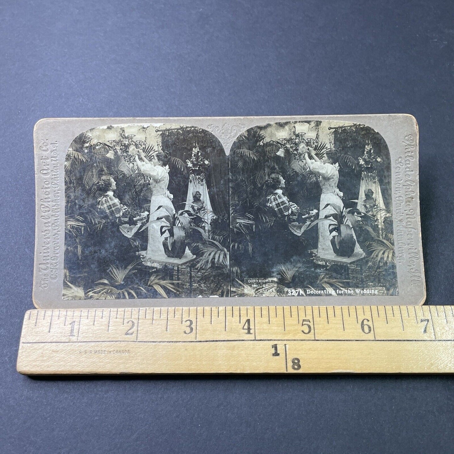 Antique 1897 Victorian Servants Decorate For Wedding Stereoview Photo Card P2970