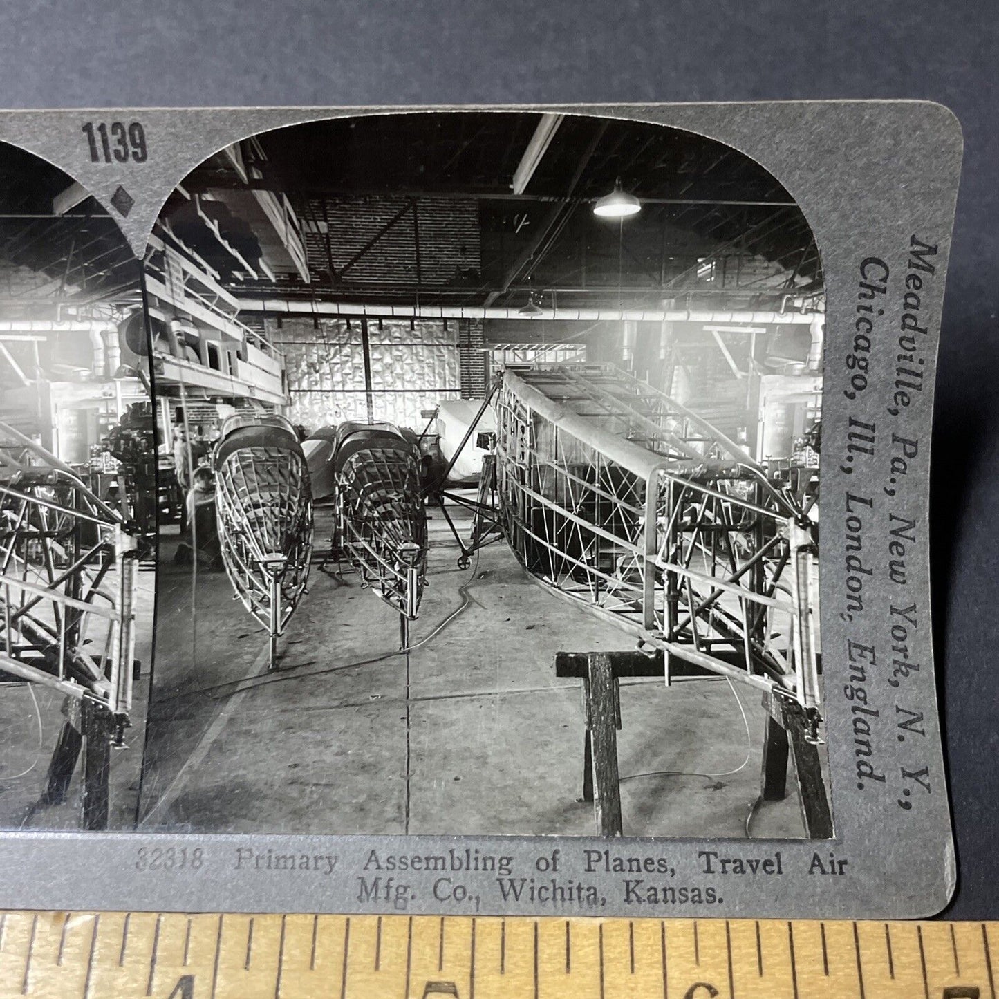 Antique 1930s Cessna Airplane Factory Wichita Kansas Stereoview Photo Card V2824