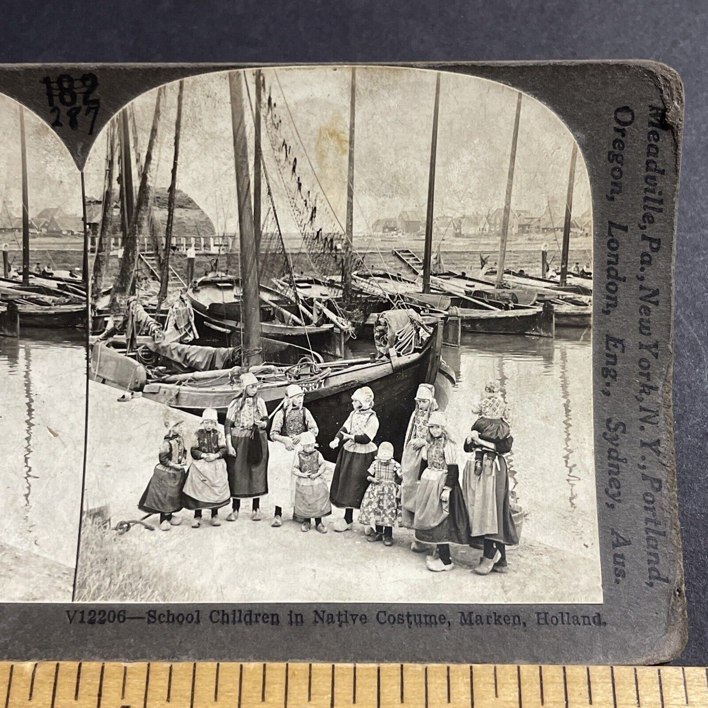 Antique 1910s Marken Holland Traditional Children Stereoview Photo Card P5079