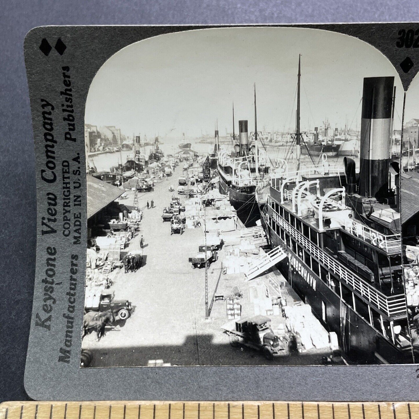 Antique 1920s Copenhagen Denmark Shipping Port Stereoview Photo Card V3005