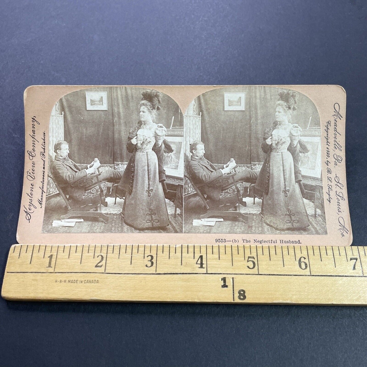 Antique 1899 Rude Man Does Not Remove Womans Coat Stereoview Photo Card P3508