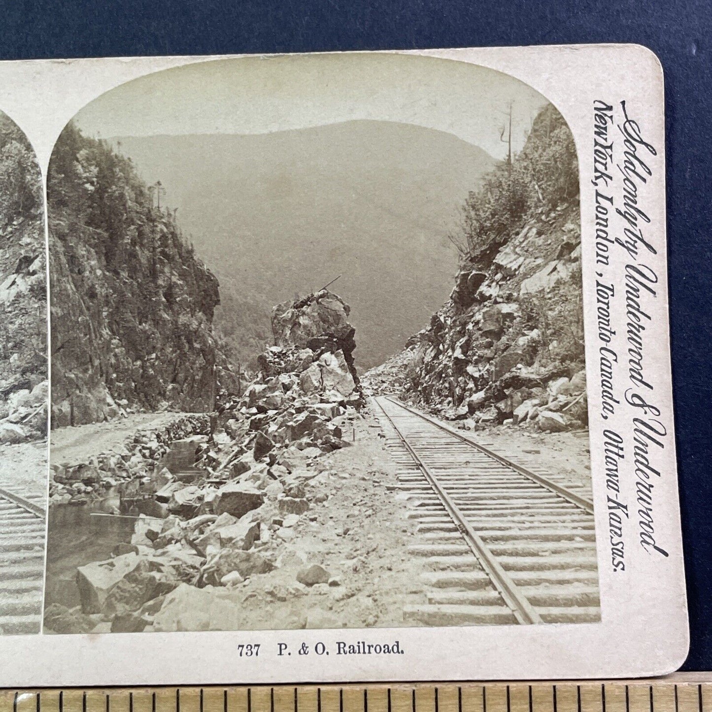 P&O Railroad Train Pass Stereoview Underwood Photo Card Antique c1875 X1006