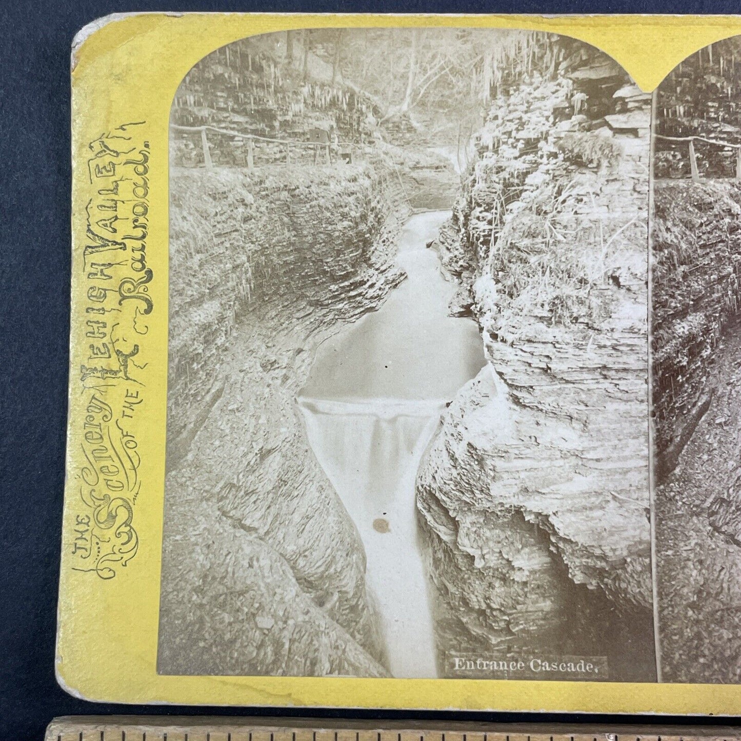 Watkins Glen Entrance Waterfall Stereoview W.T. Purviance Antique c1870s Y1737