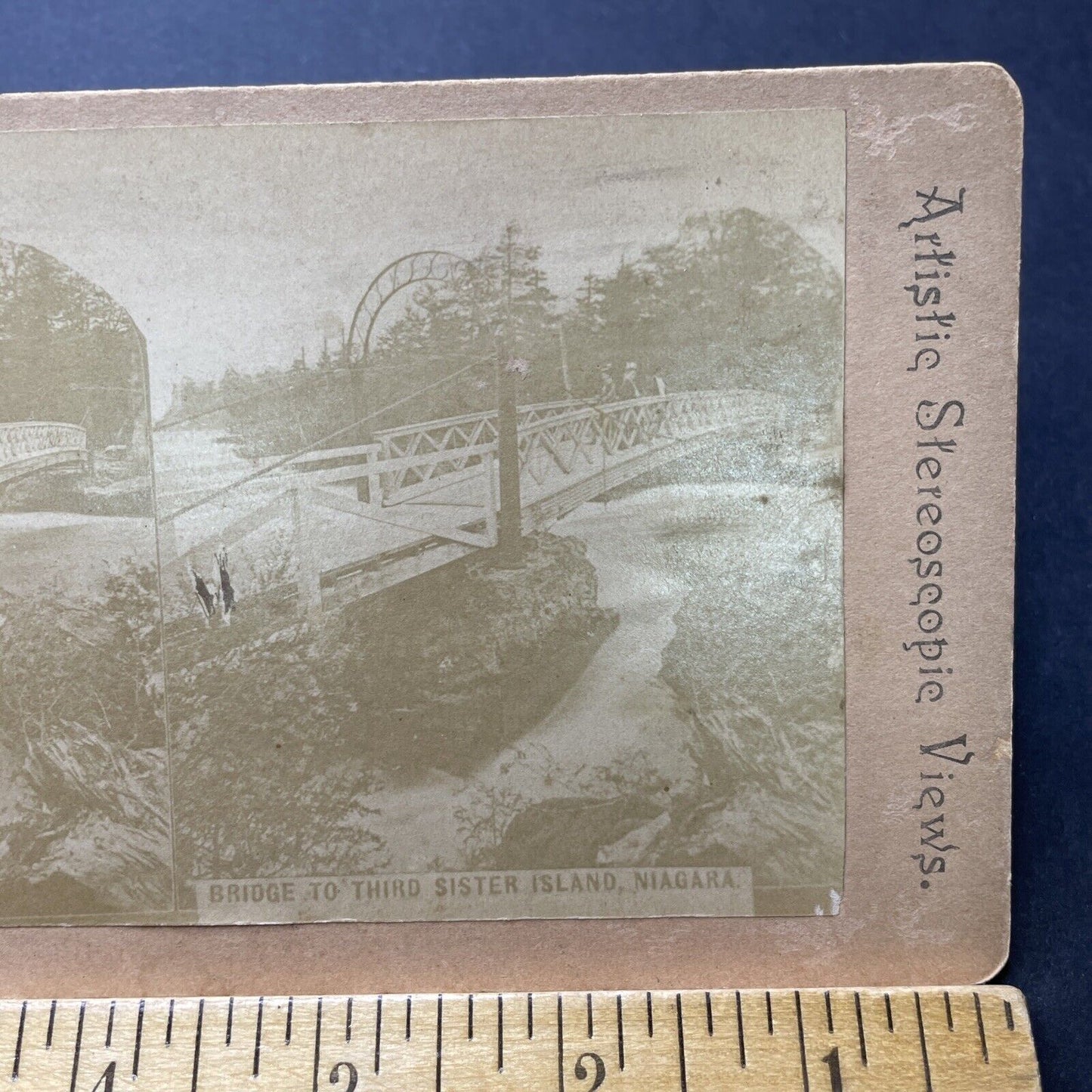 Antique 1860s Three Sisters Island Niagara Falls NY Stereoview Photo Card P2306