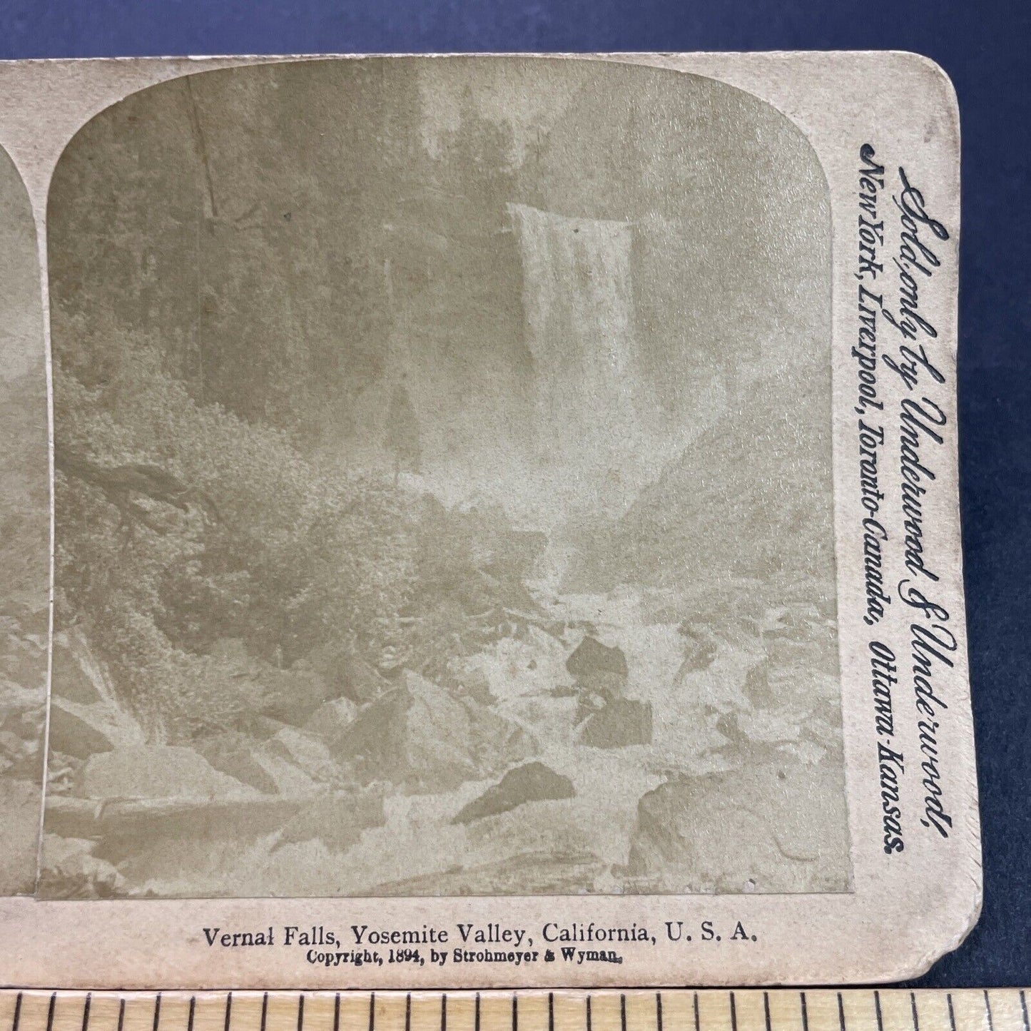 Antique 1894 Vernal Falls Yosemite California Stereoview Photo Card P3547