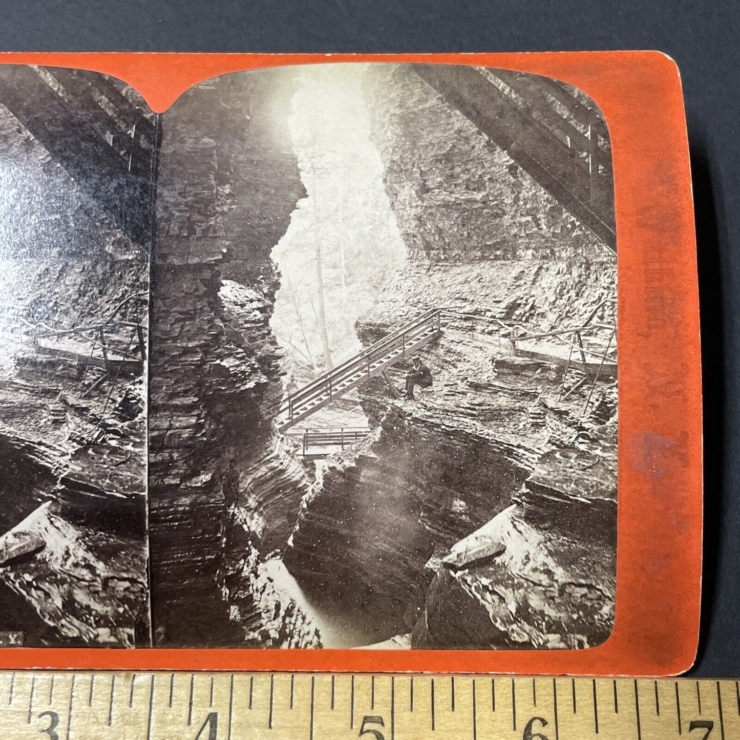 Antique 1860s Watkins Glen Newly Constructed Stairs Stereoview Photo Card V1804