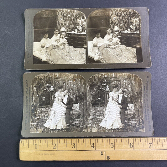 Lot of 2 Sitting Up Late Series 5574 & 5575 Stereoview H.C. White c1903 Y1231