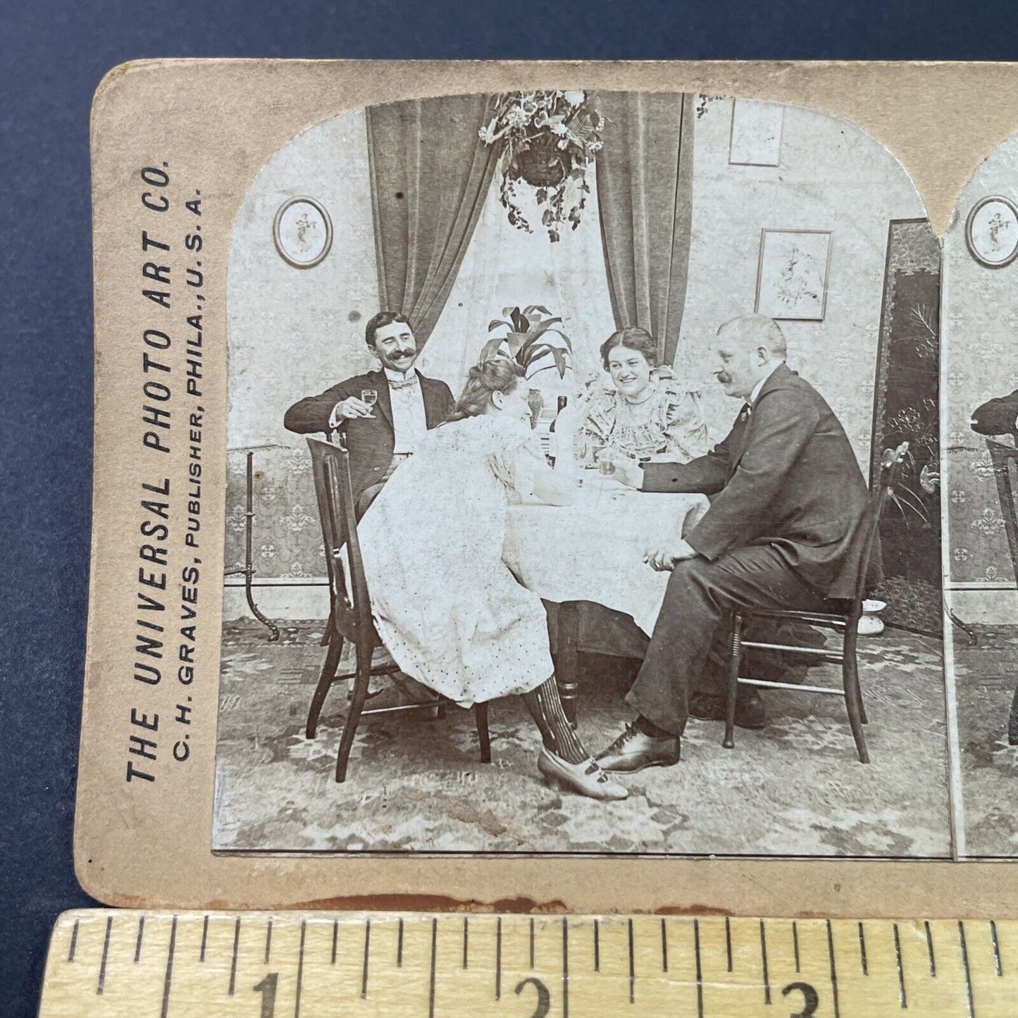 Antique 1897 Woman Tells A Funny Story Stereoview Photo Card P2934