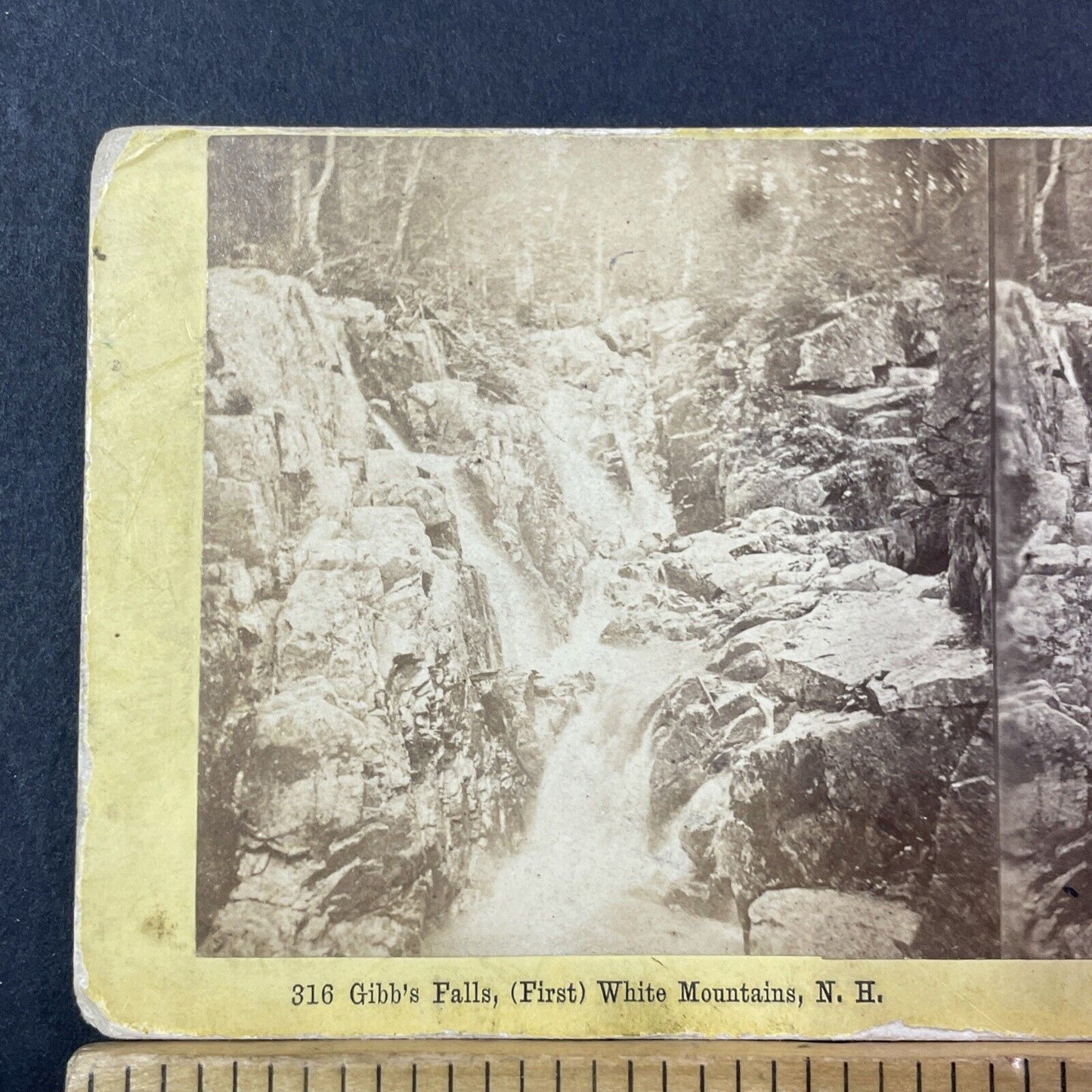 Gibbs Falls NH First Photo Stereoview Edward Bierstadt Card Antique 1860s X905