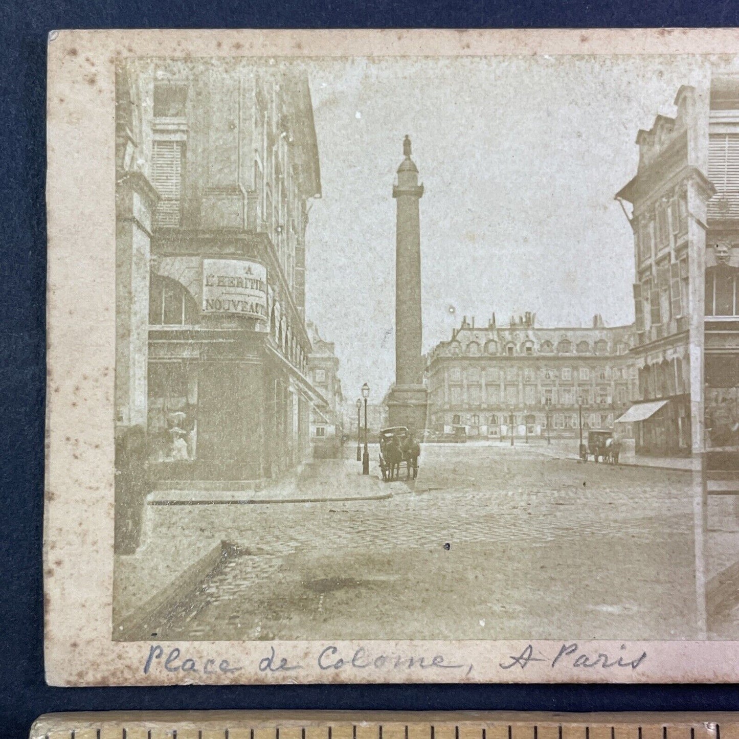 Vendome Column with Napoleon on Top Stereoview Paris Salt Photo c1860 Y973