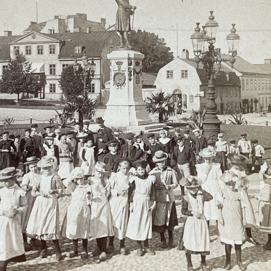 Antique 1905 Sweden Children In Karlskrona Sweden Stereoview Photo Card P5196