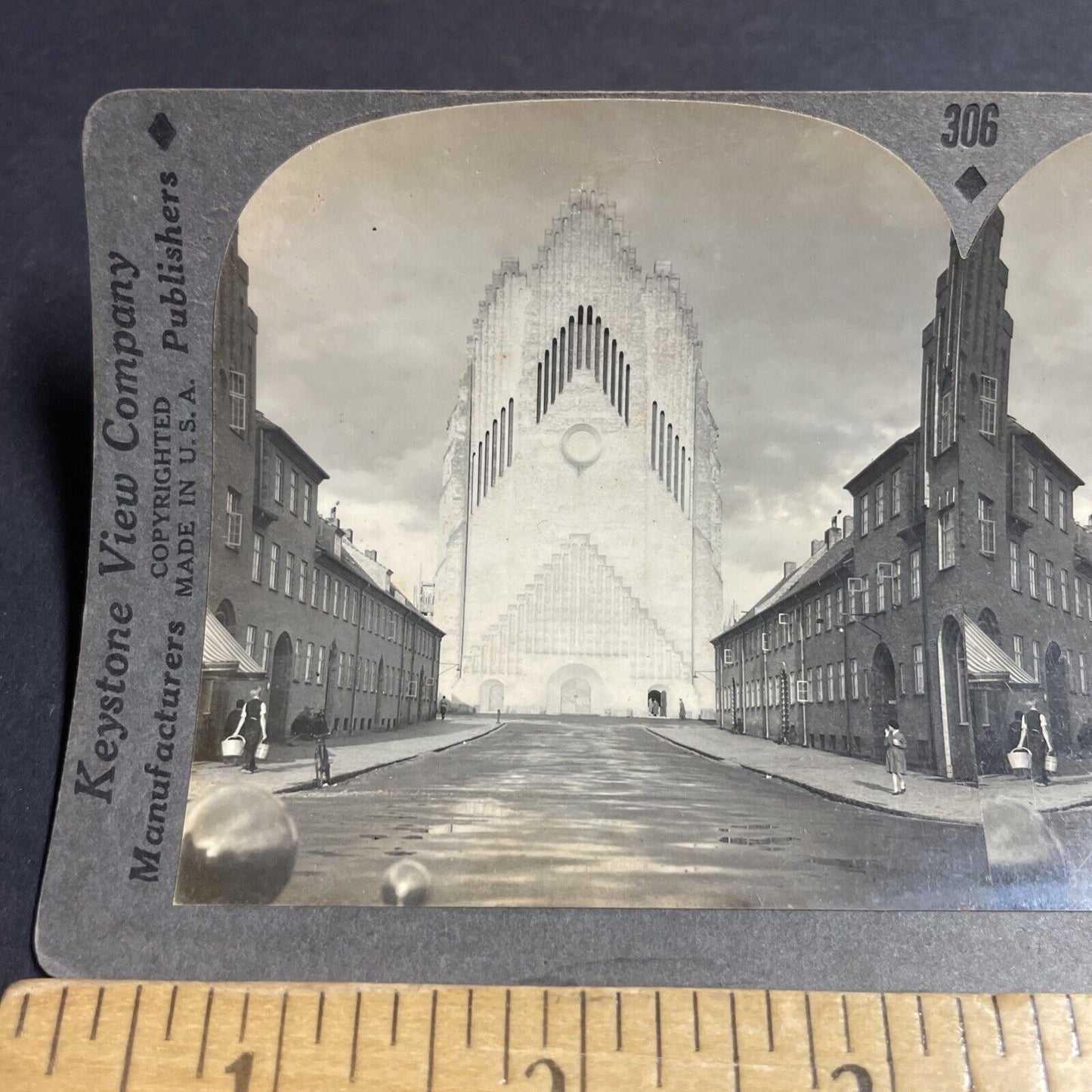 Antique 1940s Grundtvig's Church Copenhagen Denmark Stereoview Photo Card P4930