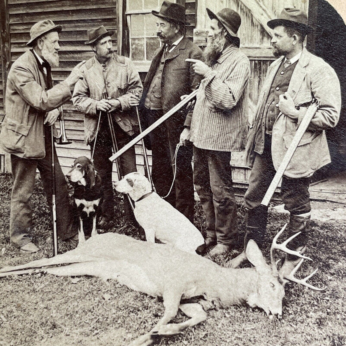 Antique 1894 Deer Hunters With Buck New Hampshire Stereoview Photo Card P1658