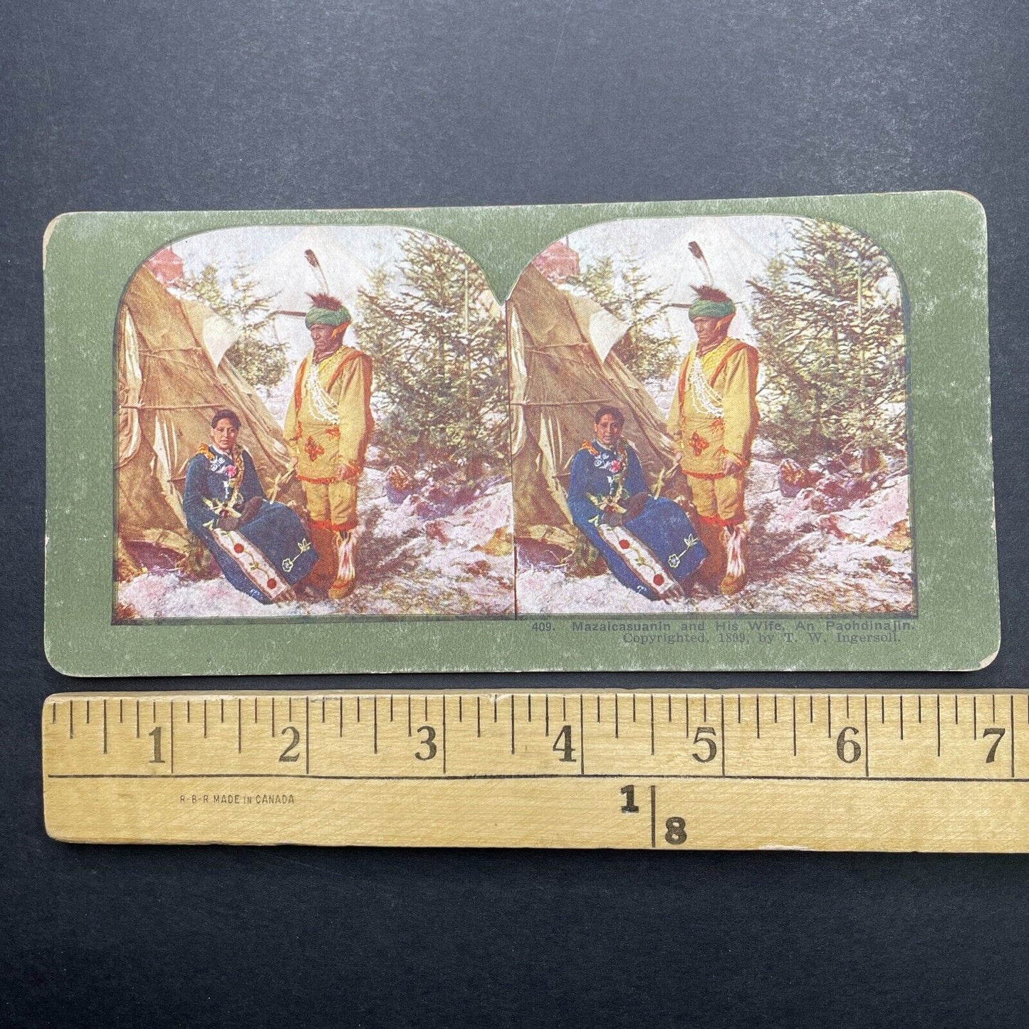 Antique 1899 Sioux Warrior And His Wife In Camp Stereoview Photo Card P580-064